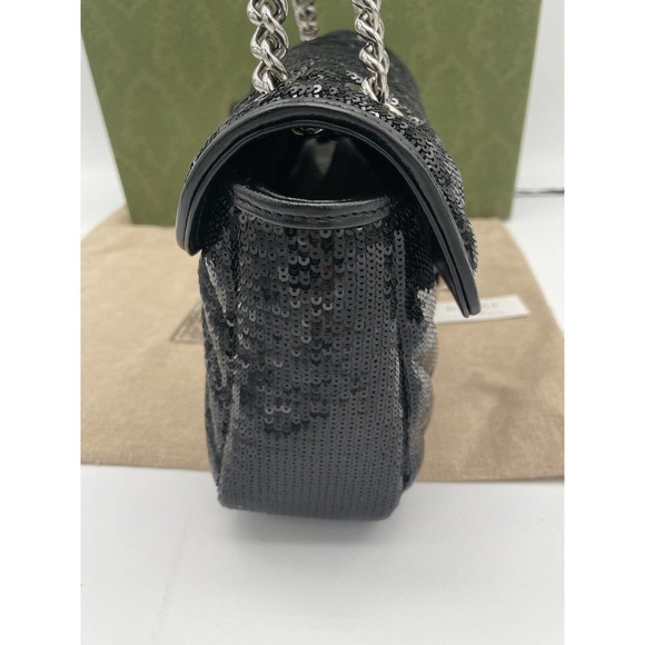 NEW GUCCI MARMONT SEQUIN LEATHER BLACK CROSSBODY SHOULDER BAG PURSE AUTH BOX! - Picture 10 of 16